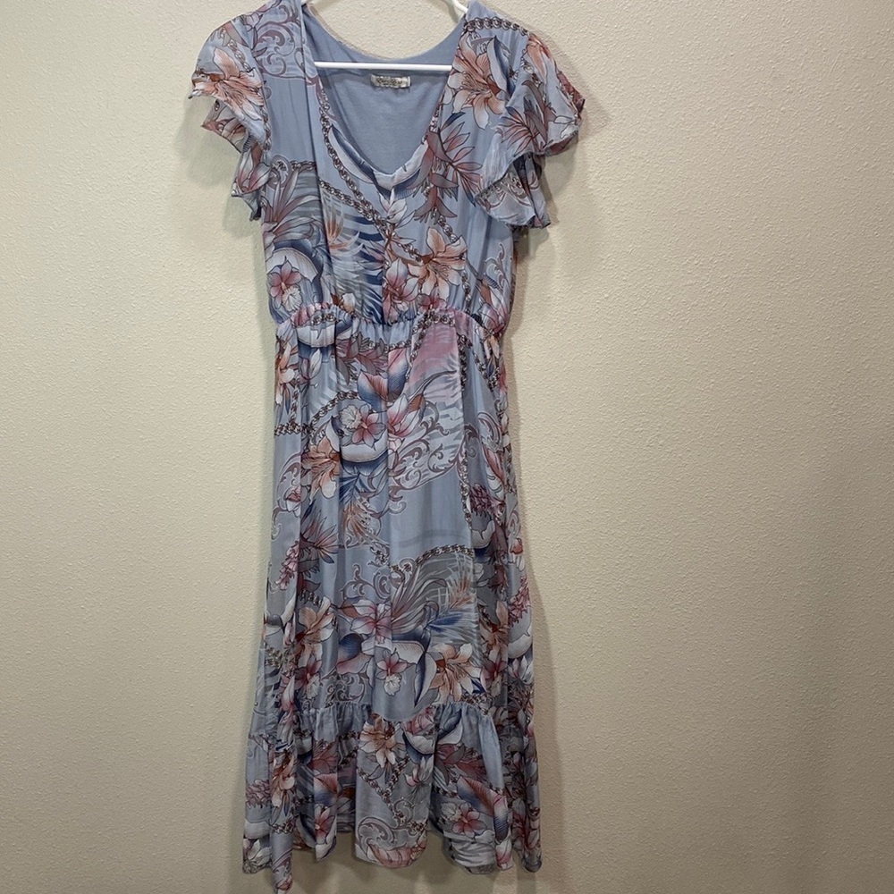 Elena‎ Baldi silk blend dress blue floral
